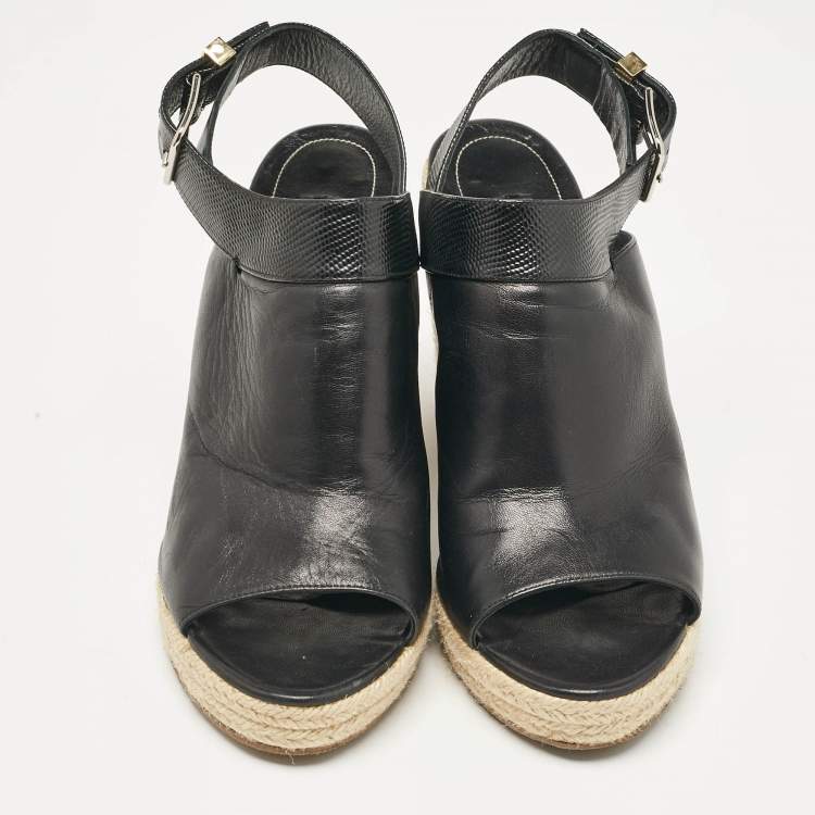 Pre Owned Balenciaga Black Leather Glove Espadrille Wedge Sandals Size 41