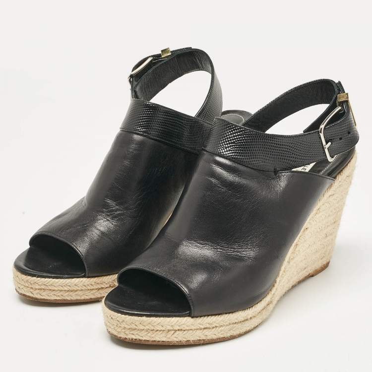Pre Owned Balenciaga Black Leather Glove Espadrille Wedge Sandals Size 41