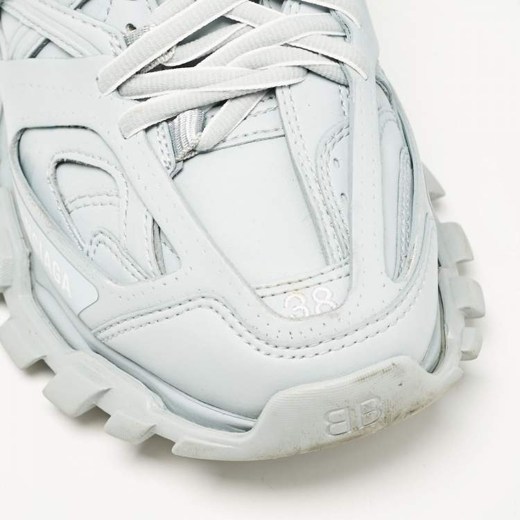 مملوكة مسبقًا Balenciaga Light Blue Mesh and Faux Leather Track Sneakers Size 38