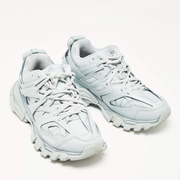 مملوكة مسبقًا Balenciaga Light Blue Mesh and Faux Leather Track Sneakers Size 38