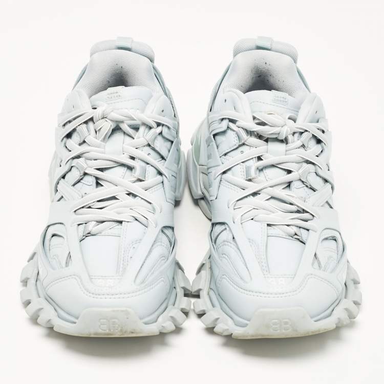 مملوكة مسبقًا Balenciaga Light Blue Mesh and Faux Leather Track Sneakers Size 38