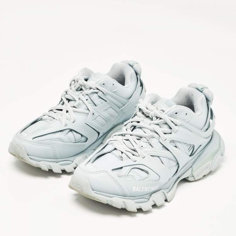مملوكة مسبقًا Balenciaga Light Blue Mesh and Faux Leather Track Sneakers Size 38