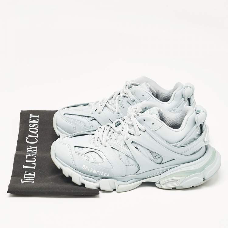 مملوكة مسبقًا Balenciaga Light Blue Mesh and Faux Leather Track Sneakers Size 38