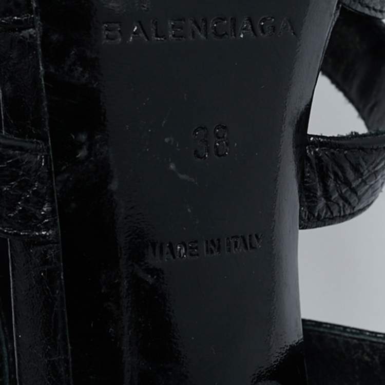 Pre Owned Balenciaga Black Leather Studded Ankle Strap Sandals Size 38