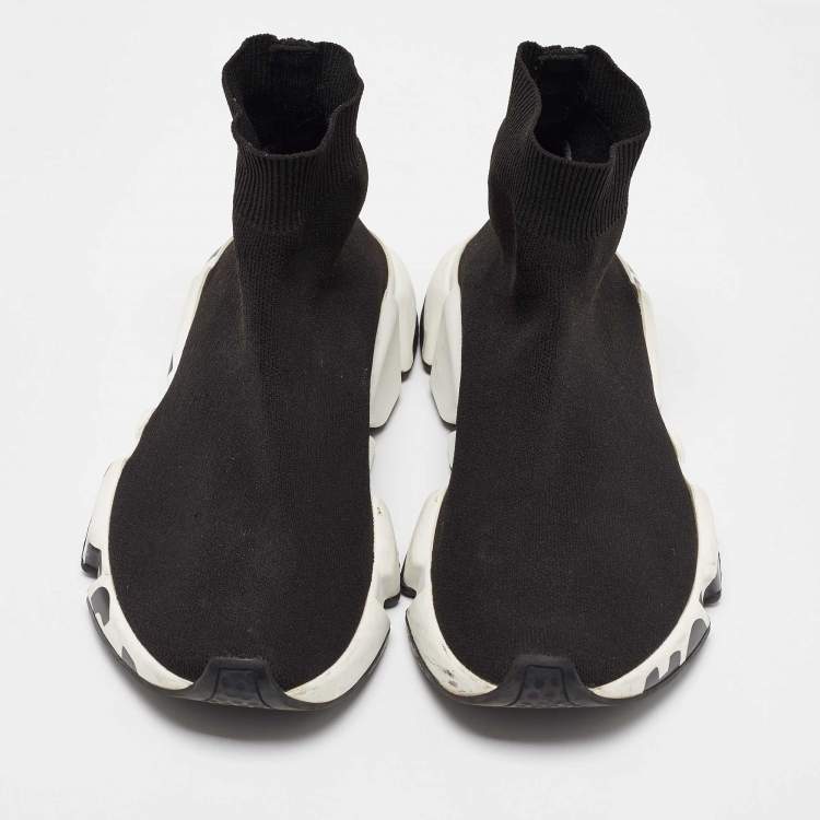 Pre Owned Balenciaga Black Knit Fabric Speed Trainer Slip On High Sneakers Size 39