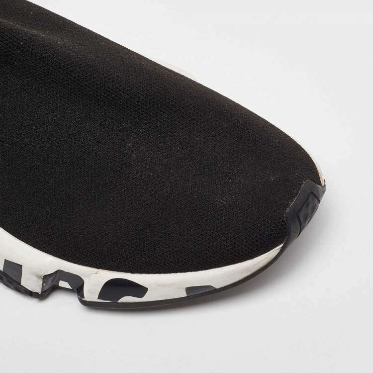 Pre Owned Balenciaga Black Knit Fabric Speed Trainer Slip On High Sneakers Size 39