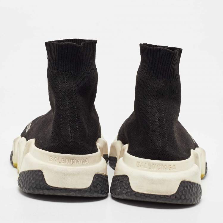 Pre Owned Balenciaga Black Knit Fabric Speed Trainer Slip On High Sneakers Size 36
