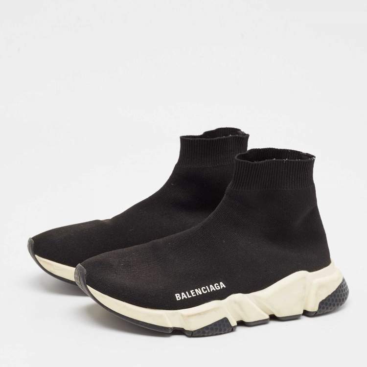مملوكة مسبقًا Balenciaga Black Knit Fabric Speed Trainer High Top Sneakers Size 39