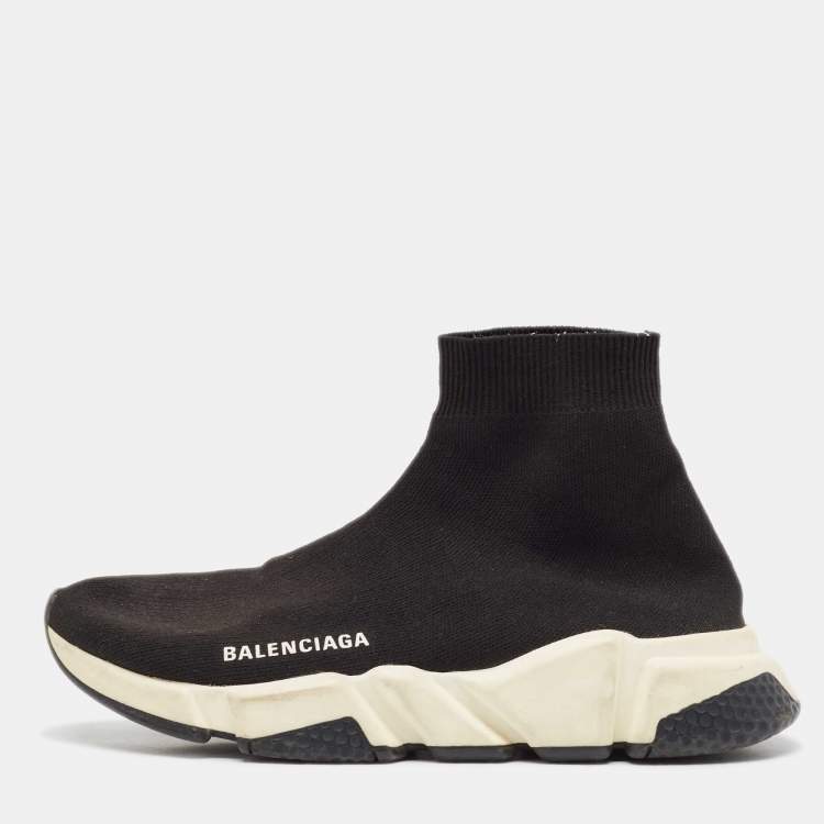 Balenciaga Black Knit Fabric Speed Trainer High Top Sneakers Size 39 Balenciaga TLC