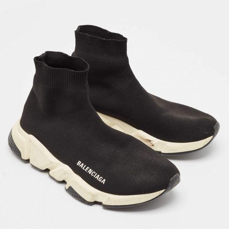 مملوكة مسبقًا Balenciaga Black Knit Fabric Speed Trainer High Top Sneakers Size 39