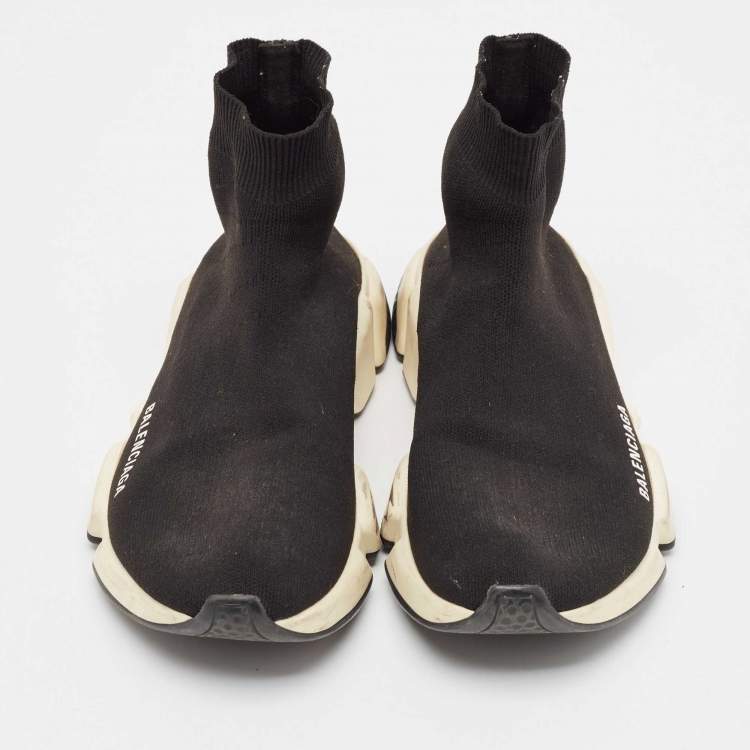 مملوكة مسبقًا Balenciaga Black Knit Fabric Speed Trainer High Top Sneakers Size 39