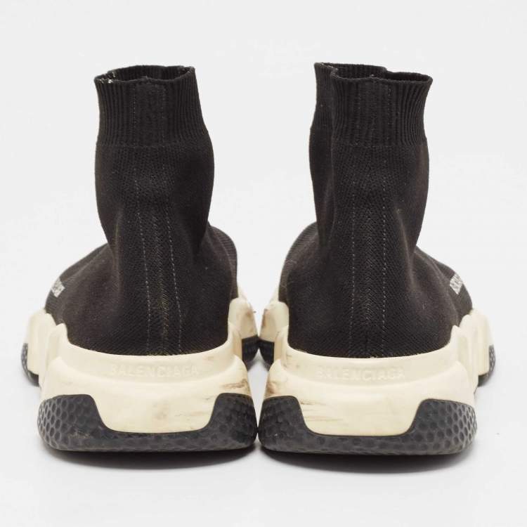 مملوكة مسبقًا Balenciaga Black Knit Fabric Speed Trainer High Top Sneakers Size 39