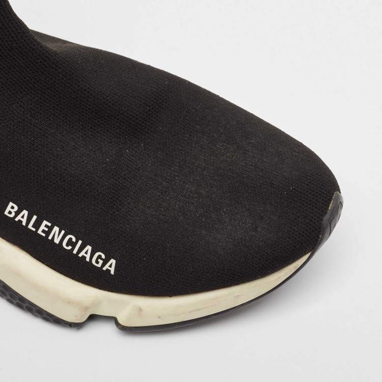 مملوكة مسبقًا Balenciaga Black Knit Fabric Speed Trainer High Top Sneakers Size 39