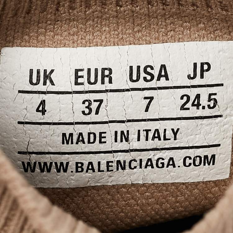 Pre Owned Balenciaga Beige Knit Fabric Speed Trainer High Top Sneakers Size 37
