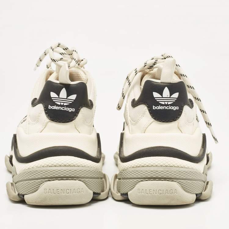 Pre Owned Balenciaga White/Black Mesh and Faux Leather Triple S Lace Up Sneakers Size 37