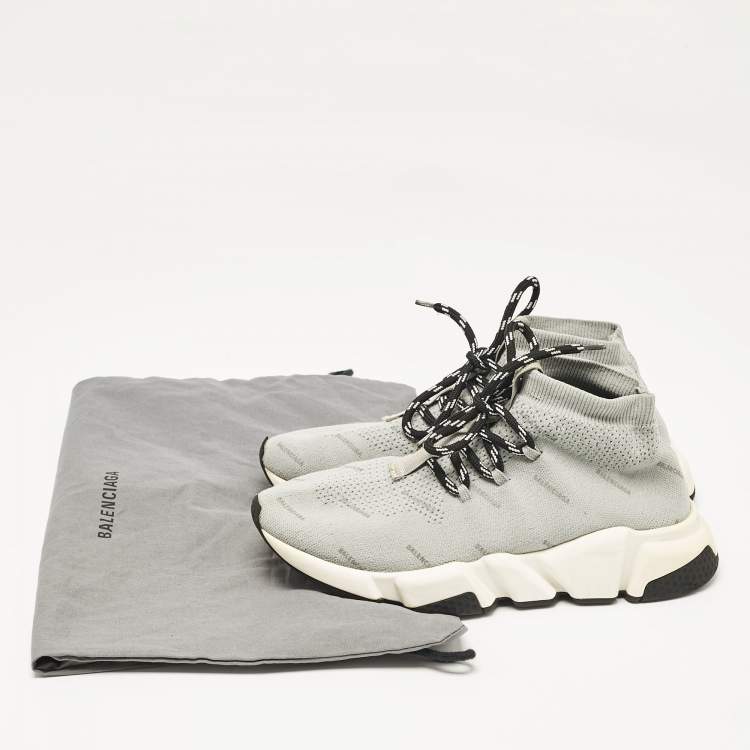 Pre Owned Balenciaga Grey Knit Fabric Speed Trainer Lace Up Sneakers Size 37