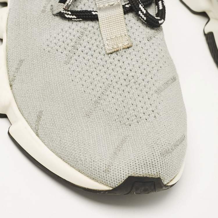 Pre Owned Balenciaga Grey Knit Fabric Speed Trainer Lace Up Sneakers Size 37