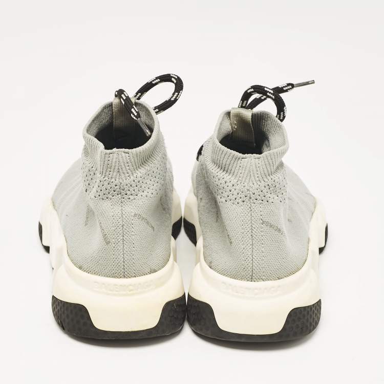 Pre Owned Balenciaga Grey Knit Fabric Speed Trainer Lace Up Sneakers Size 37