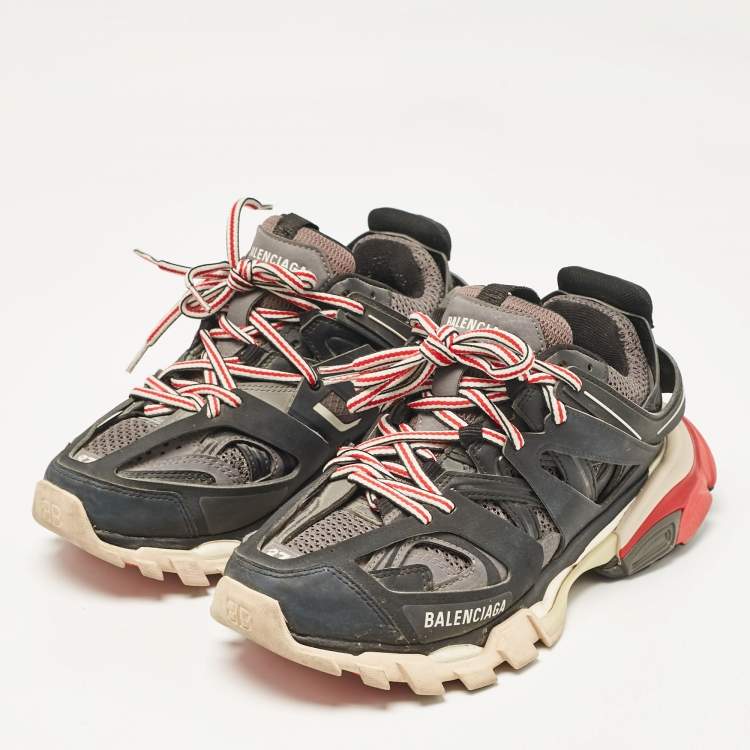 Pre Owned Balenciaga Black Faux Leather and Mesh Track Sneakers Size 37