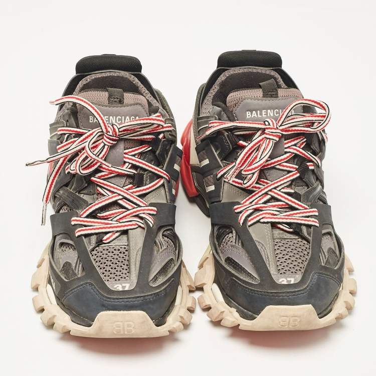 Pre Owned Balenciaga Black Faux Leather and Mesh Track Sneakers Size 37
