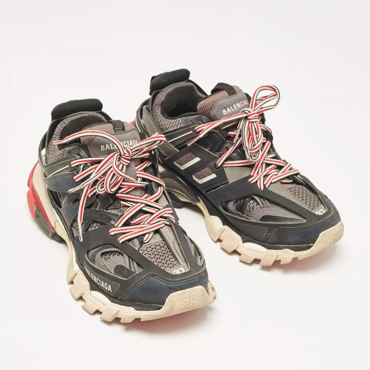 Pre Owned Balenciaga Black Faux Leather and Mesh Track Sneakers Size 37