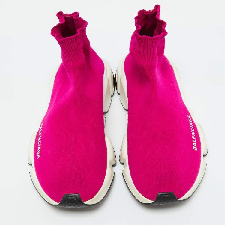 Pre Owned Balenciaga Bright Pink Knit Fabric Speed Trainer Slip On Sneakers Size 36
