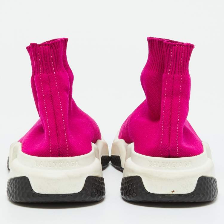 Pre Owned Balenciaga Bright Pink Knit Fabric Speed Trainer Slip On Sneakers Size 36