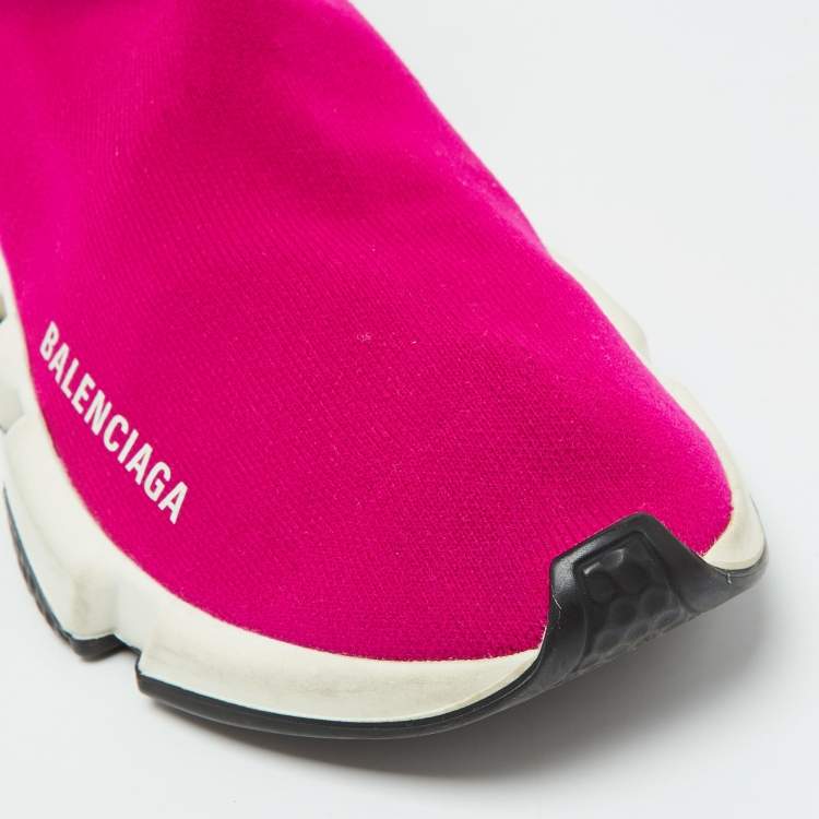 Pre Owned Balenciaga Bright Pink Knit Fabric Speed Trainer Slip On Sneakers Size 36
