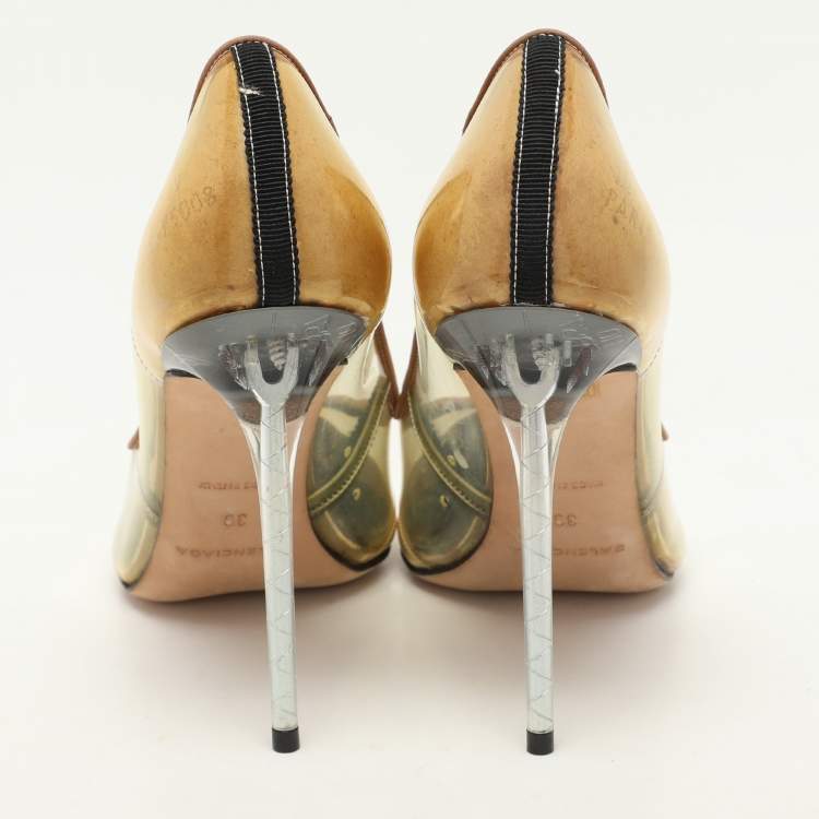 Pre Owned Balenciaga Multicolor PVC  And Satin Pointed Toe Pumps Size 39