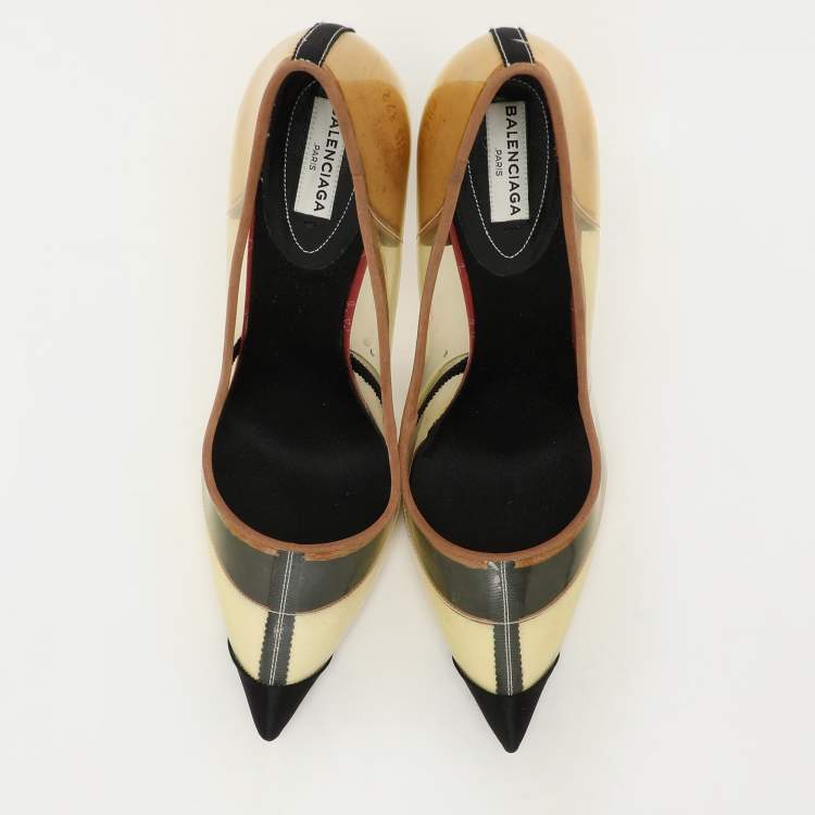 Pre Owned Balenciaga Multicolor PVC  And Satin Pointed Toe Pumps Size 39