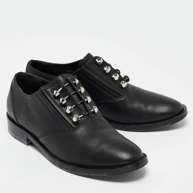 Pre Owned Balenciaga Black Leather Pierced Oxfords Size 37
