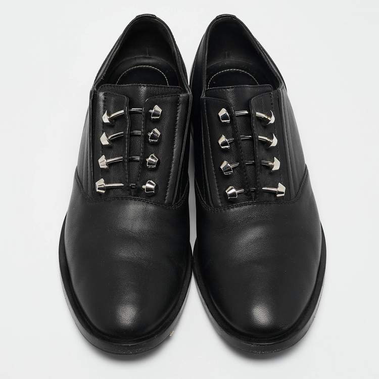 Pre Owned Balenciaga Black Leather Pierced Oxfords Size 37