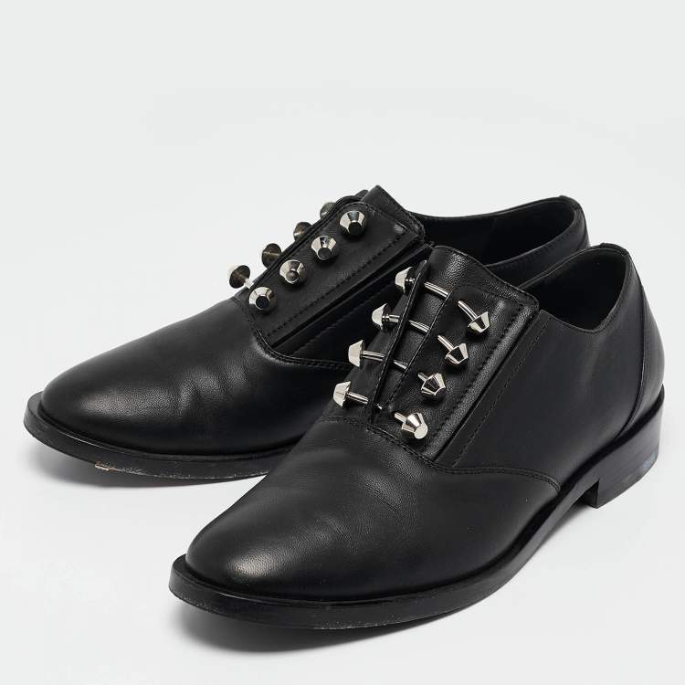 Pre Owned Balenciaga Black Leather Pierced Oxfords Size 37
