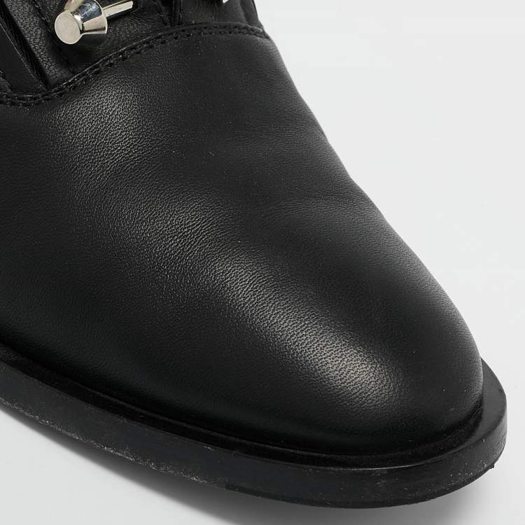 Pre Owned Balenciaga Black Leather Pierced Oxfords Size 37