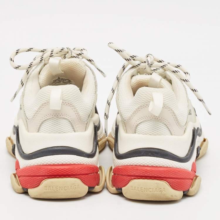 Pre Owned Balenciaga Grey/White Mesh And Nubuck Leather Triple S Sneakers Size 37