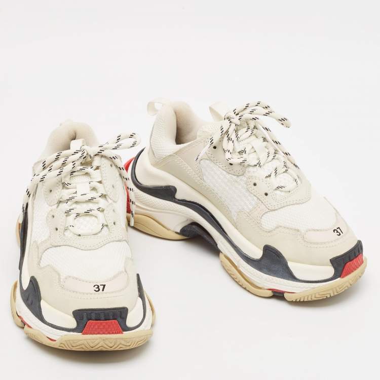 Pre Owned Balenciaga Grey/White Mesh And Nubuck Leather Triple S Sneakers Size 37