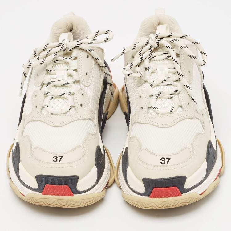 Pre Owned Balenciaga Grey/White Mesh And Nubuck Leather Triple S Sneakers Size 37