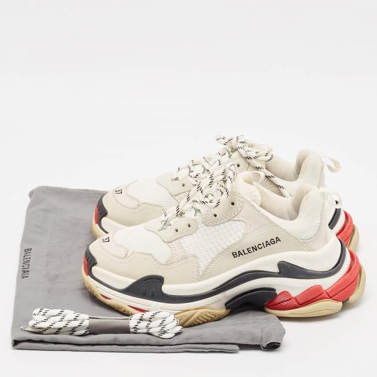Pre Owned Balenciaga Grey/White Mesh And Nubuck Leather Triple S Sneakers Size 37