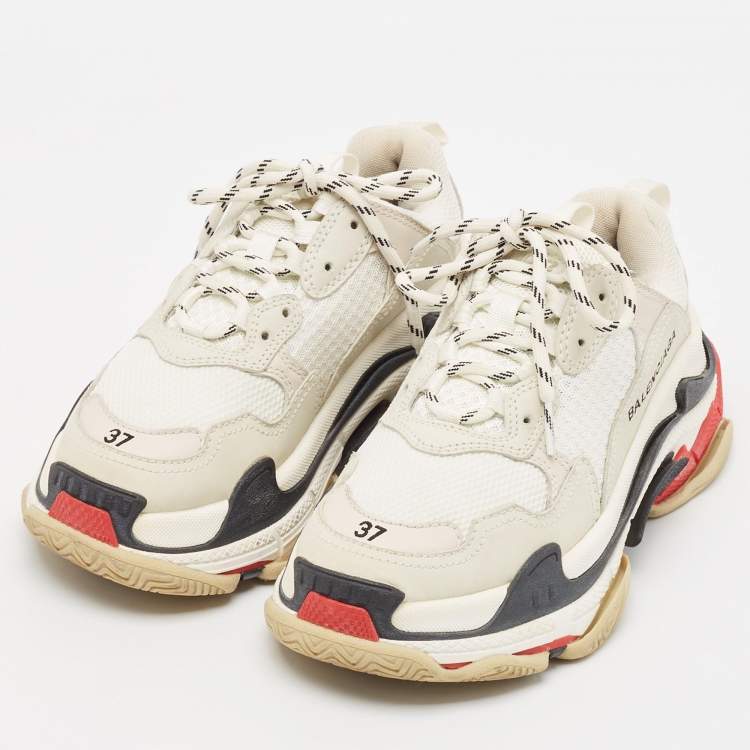 Pre Owned Balenciaga Grey/White Mesh And Nubuck Leather Triple S Sneakers Size 37