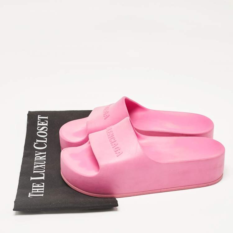 Pre Owned Balenciaga Pink Rubber Platform Chunky Sandals Size 37