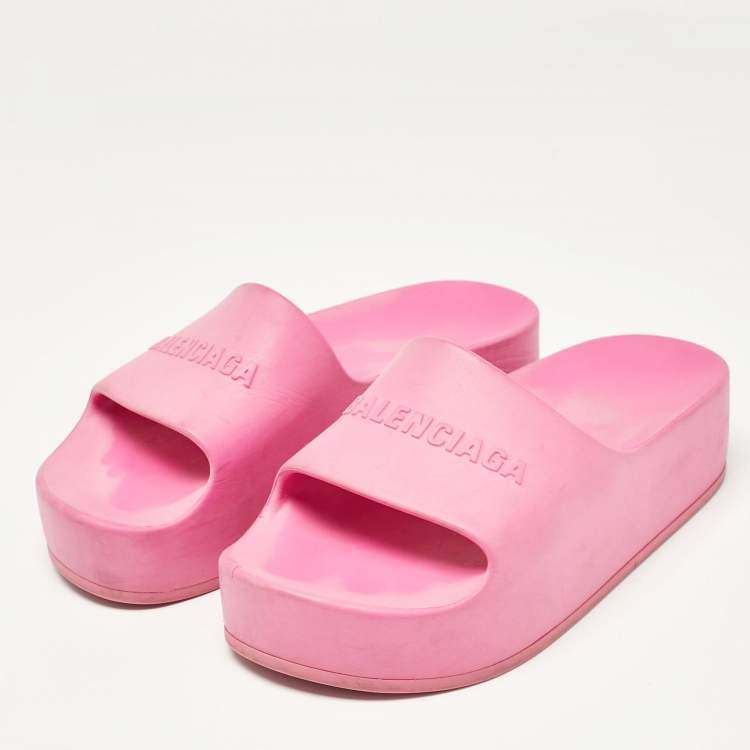 Pre Owned Balenciaga Pink Rubber Platform Chunky Sandals Size 37