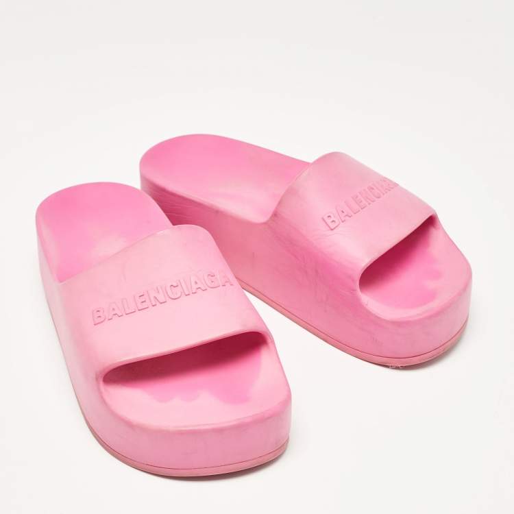 Pre Owned Balenciaga Pink Rubber Platform Chunky Sandals Size 37