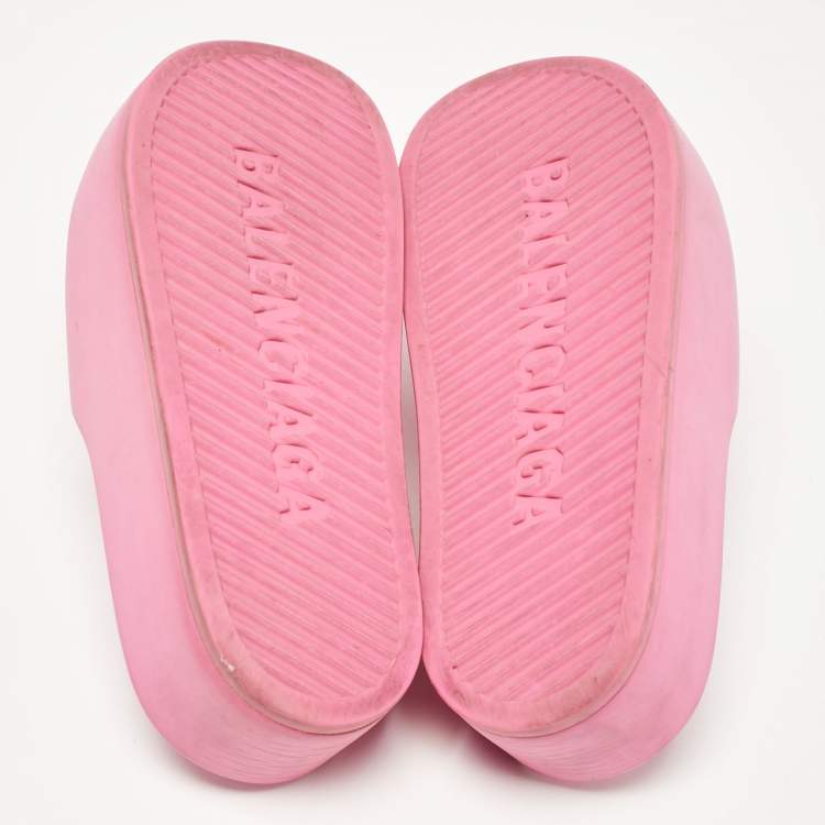 Pre Owned Balenciaga Pink Rubber Platform Chunky Sandals Size 37