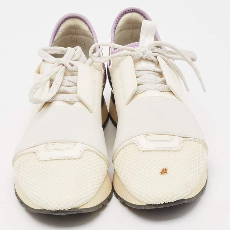 Pre Owned Balenciaga White Leather and Mesh Race Runner Low Top Sneakers Size 38