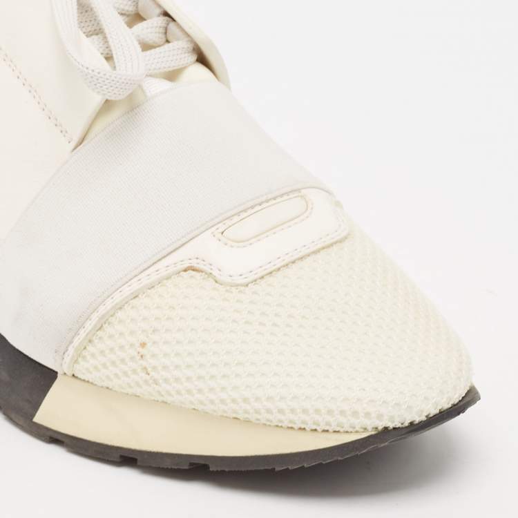 Pre Owned Balenciaga White Leather and Mesh Race Runner Low Top Sneakers Size 38