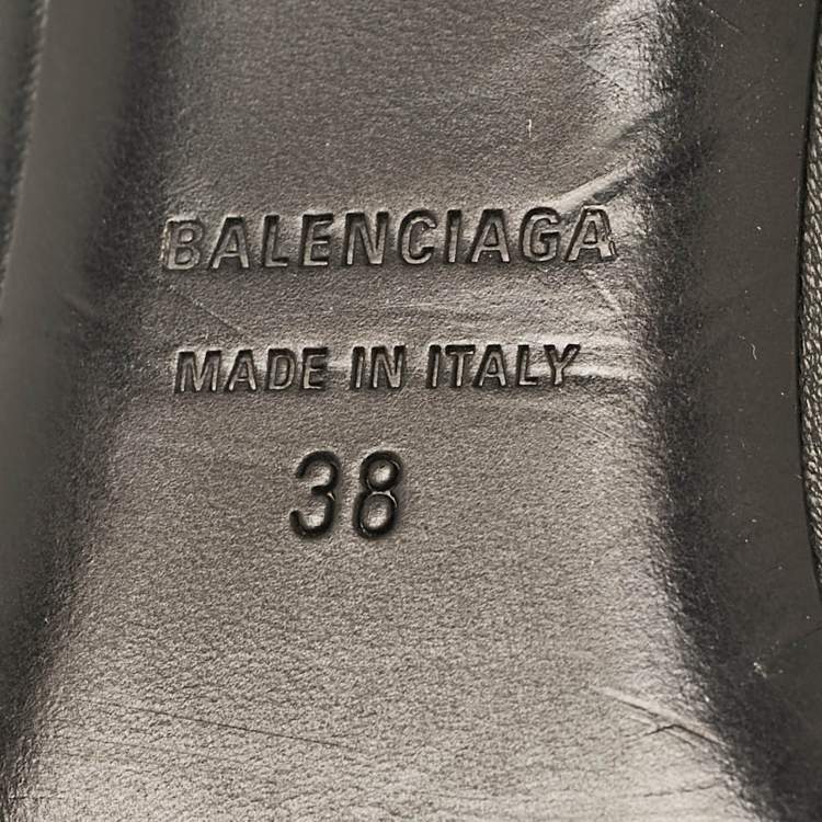 Pre Owned Balenciaga Black Leather Logo Knife Pointed Toe Mules Size 38