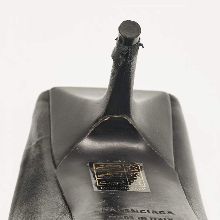 Pre Owned Balenciaga Black Leather Logo Knife Pointed Toe Mules Size 38