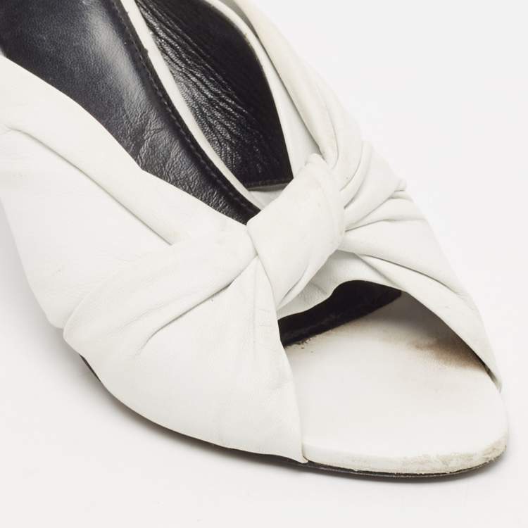 Pre Owned Balenciaga White Leather Knot Open Toe Slide Sandals Size 40.5