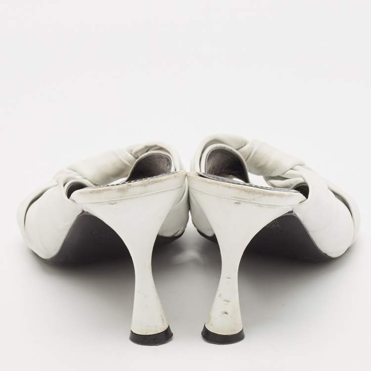 Pre Owned Balenciaga White Leather Knot Open Toe Slide Sandals Size 40.5