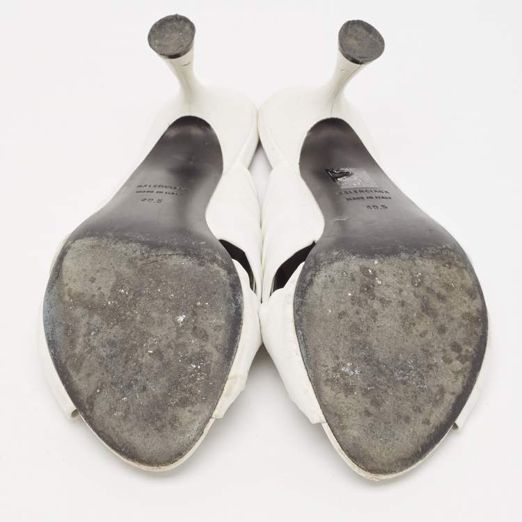Pre Owned Balenciaga White Leather Knot Open Toe Slide Sandals Size 40.5